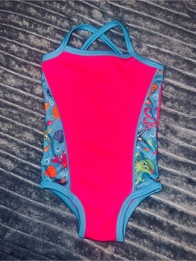 Girls' Bright Pink One-Piece Swimsuit with Sea-Life Panels